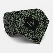 Cravate Monogramme vert et noir arabe (Roulé)
