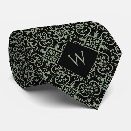 Cravate Monogramme vert et noir arabe (Roulé)