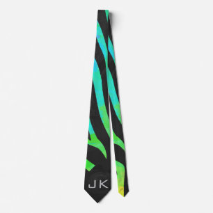 Cravate Monogramme Zebra noir et arc-en-ciel
