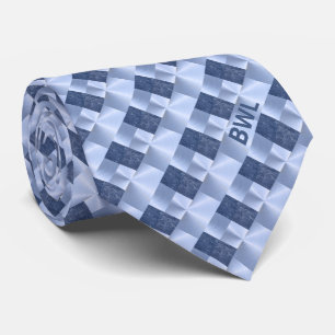 Cravate Monogrammed Blue Block Pattern Business