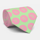 Cravate Monogrammes verts rose et pastel (Roulé)