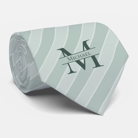 Cravate Monogran + Nom Sage Green Stripe (Roulé)