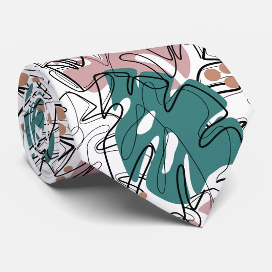 Cravate Monoline monstera feuilles avec taches de couleur (Roulé)