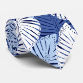 Cravate Monstera Jungle Hawaiian Tropical Leaves - Blue (Roulé)