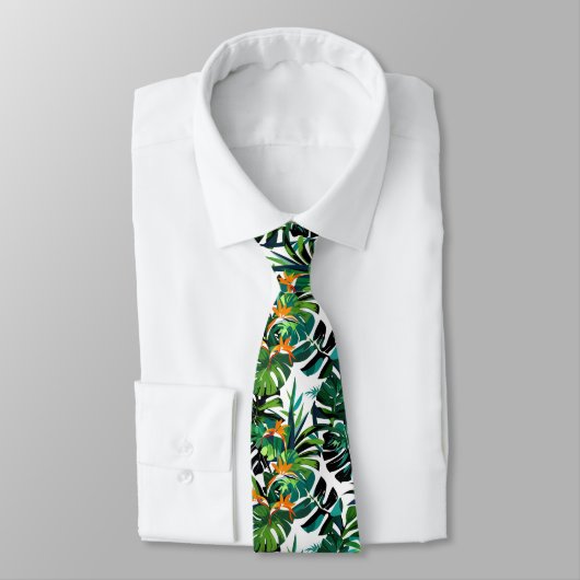 Cravate Monstera Oiseau-de-Paradis Tropical Sans Couture (Attaché)