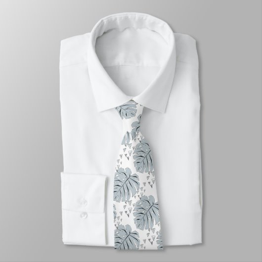 Cravate Monstère gris feuilles sur blanc (Attaché)
