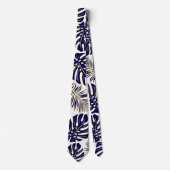 Cravate Monstère tropicale bleu marine et palmier feuilles (Devant)