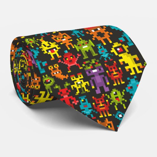 Cravate Monstres Pixel 8 bits (Roulé)