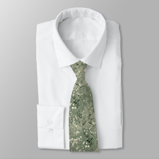 Cravate Moody Sage Green Fleur sauvage Mariage personnalis (Attaché)