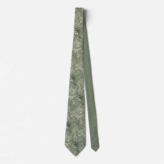 Cravate Moody Sage Green Fleur sauvage Mariage personnalis (Devant)