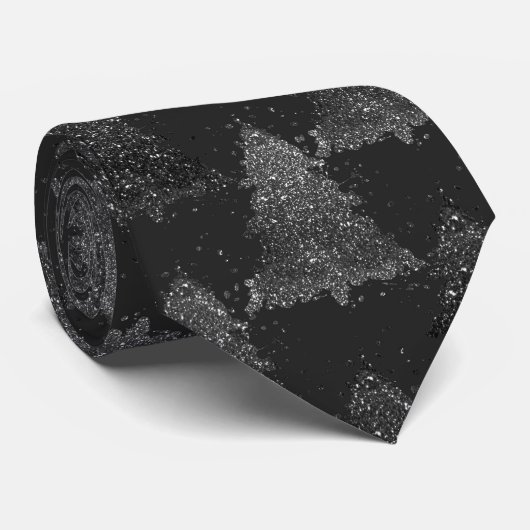 Cravate Moody Tree Motif | Noël noir argenté Onyx (Roulé)