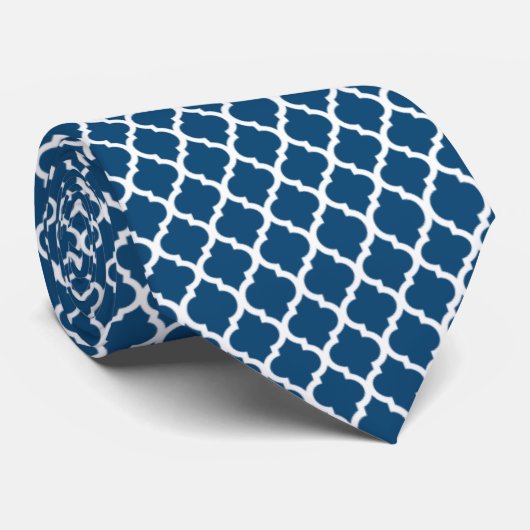 Cravate Moroccan Blue White Quatrefoil Pattern Men's Ties (Roulé)