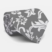 Cravate Mosaïque ％ 020ً Gris blanc feuilles, motif floral (Roulé)