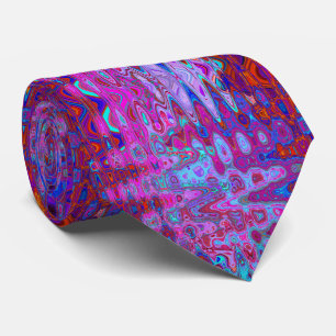 Cravate Mosaïque Abstraite Magenta et Blue Wavy Retro