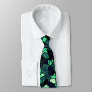Cravate Mosaïque verte noire avec couleur partiellement en
