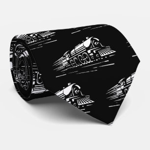 Cravate Moteur de train à vapeur blanc en noir