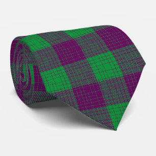 Cravate Motif à carreaux et hachures croisées violet et ve