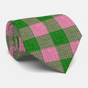 Cravate Motif à carreaux et hachures rose et vert