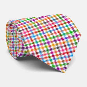 Cravate Motif à carreaux gingham arc-en-ciel coloré - Blan