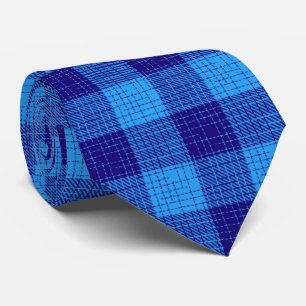 Cravate Motif à carreaux gras et hachures bleues