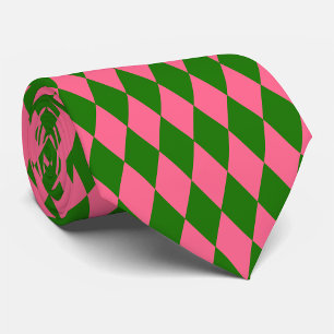 Cravate Motif à carreaux Harlequin vert rose 
