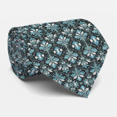 Cravate Motif à feuilles bleues, Turquoises, blanches et n (Roulé)