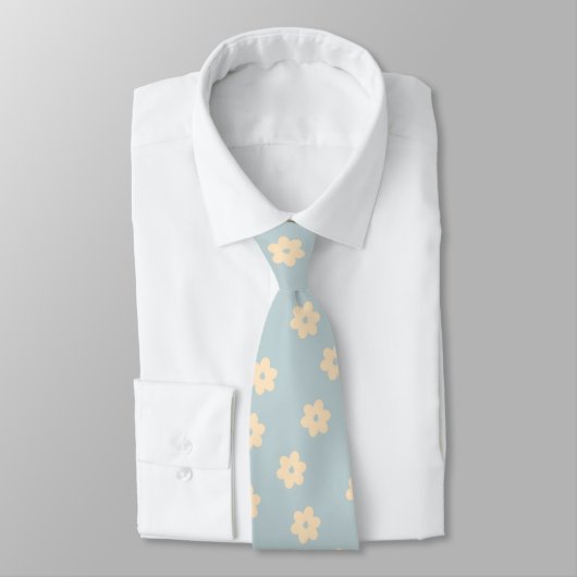 Cravate Motif à fleurs bleu et jaune Pastel Daisy (Attaché)