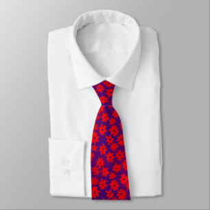 Cravate Motif à fleurs - Bleu et Rouge