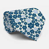 Cravate Motif à fleurs - Bleu foncé, Bleu clair et Crème (Roulé)