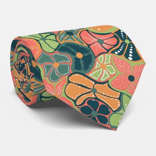 Cravate Motif à fleurs coloré rétro (Roulé)