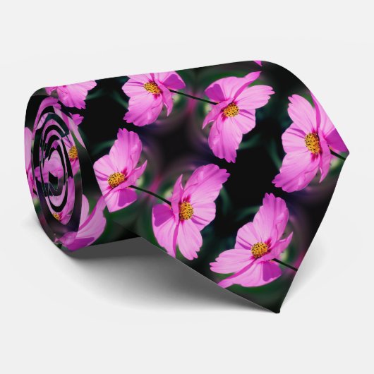Cravate Motif à fleurs Cosmos rose unique (Roulé)