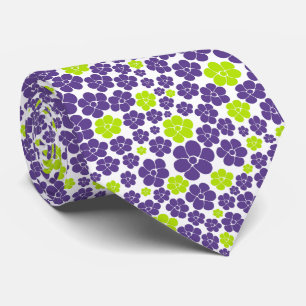 Cravate Motif à fleurs en vert citron et violet