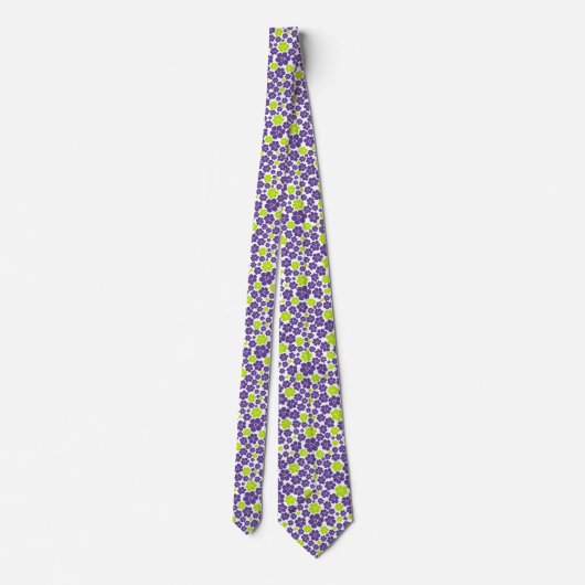 Cravate Motif à fleurs en vert citron et violet (Dos)