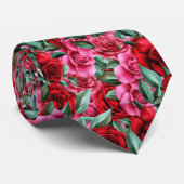Cravate motif à fleurs florales de rose rouge (Roulé)