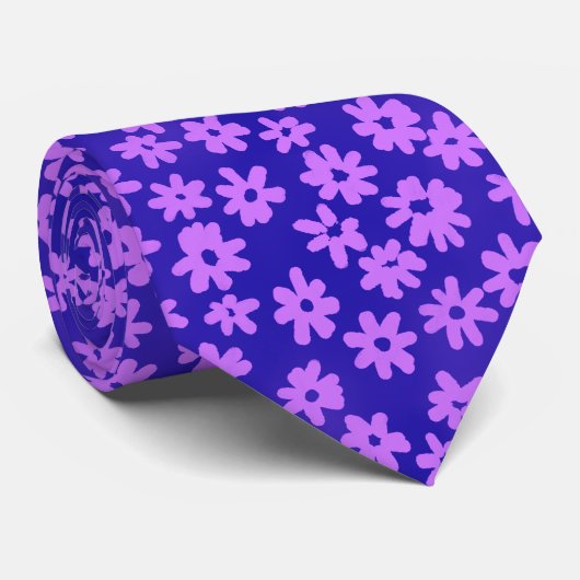 Cravate Motif à fleurs - Lilac et Bleu (Roulé)