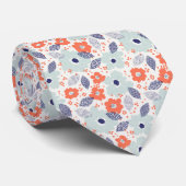 Cravate Motif à fleurs moderne orange et bleu (Roulé)