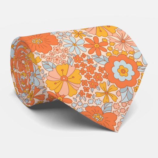 Cravate Motif à fleurs Orange Retro (Roulé)