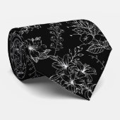 Cravate Motif à fleurs plates 01b Noir BG (Roulé)