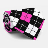 Cravate Motif à motifs de losanges noir et blanc rose (Roulé)