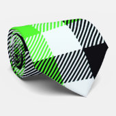 Cravate Motif à plaid vert, noir et blanc (Roulé)
