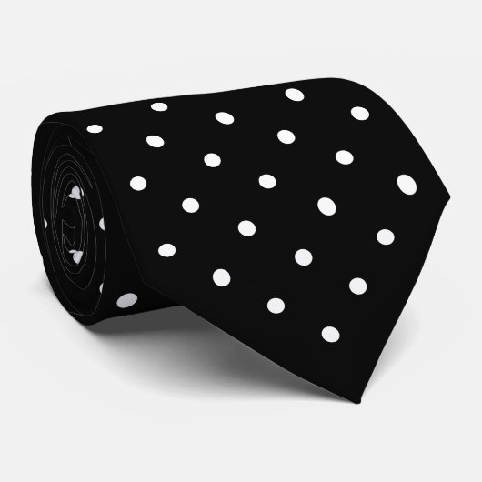 Cravate Motif à points mini Polka blanc sur noir (Roulé)