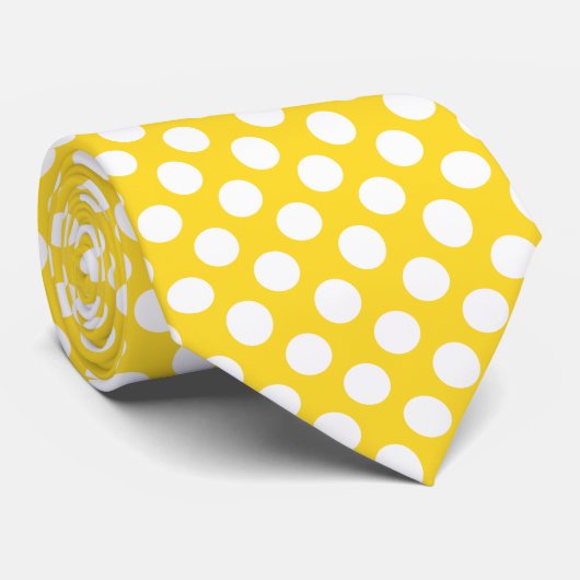 Cravate Motif à points Polka blanc et jaune (Roulé)