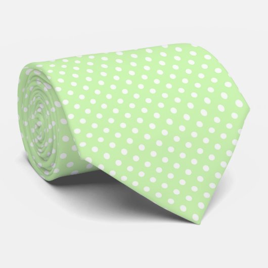 Cravate Motif à points polka blanc et vert céleri (Roulé)