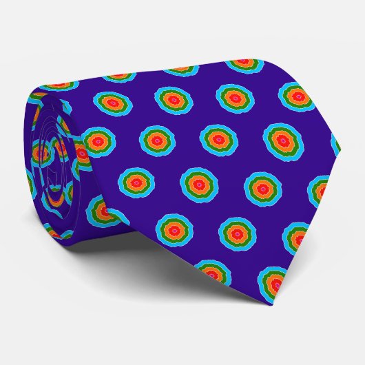 Cravate Motif à points rouges violet bleu vert orange (Roulé)