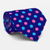 Cravate Motif à pois bleu marine rose cyan (Roulé)