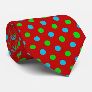 Cravate Motif à pois bleus et verts sur fond rouge