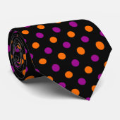 Cravate Motif à pois orange violet noir (Roulé)