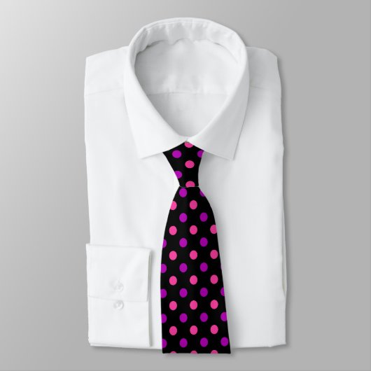 Cravate Motif à pois rose violet noir (Attaché)