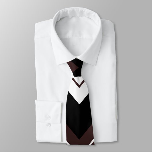 Cravate Motif à rayures chevron noir blanc marron (Attaché)