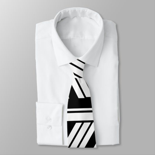 Cravate Motif à rayures chevron noir et blanc (Attaché)